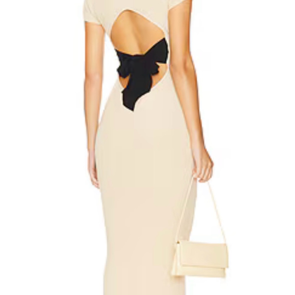 NWT Elegant Cream Evelyn ALL THE WAYS backless dress black bow S